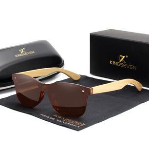 Men's Wooden Frame Polarized Square Pattern Classic Sunglasses