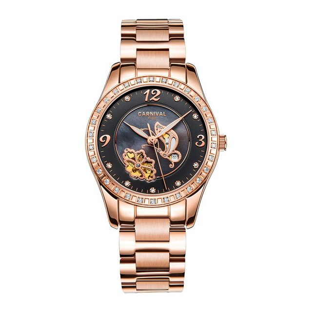 Women's Automatic Stainless Steel Push Button Hidden Clasp Watch