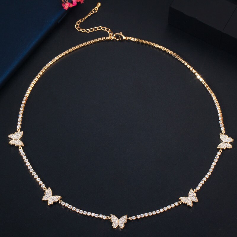 Women's Copper Cubic Zircon Link Chain Round Trendy Necklace