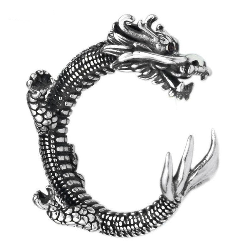 Men's 100% 925 Sterling Silver Dragon Pattern Adjustable Ring