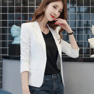 Women's Notched Collar Full Sleeves Single Button Plain Blazers