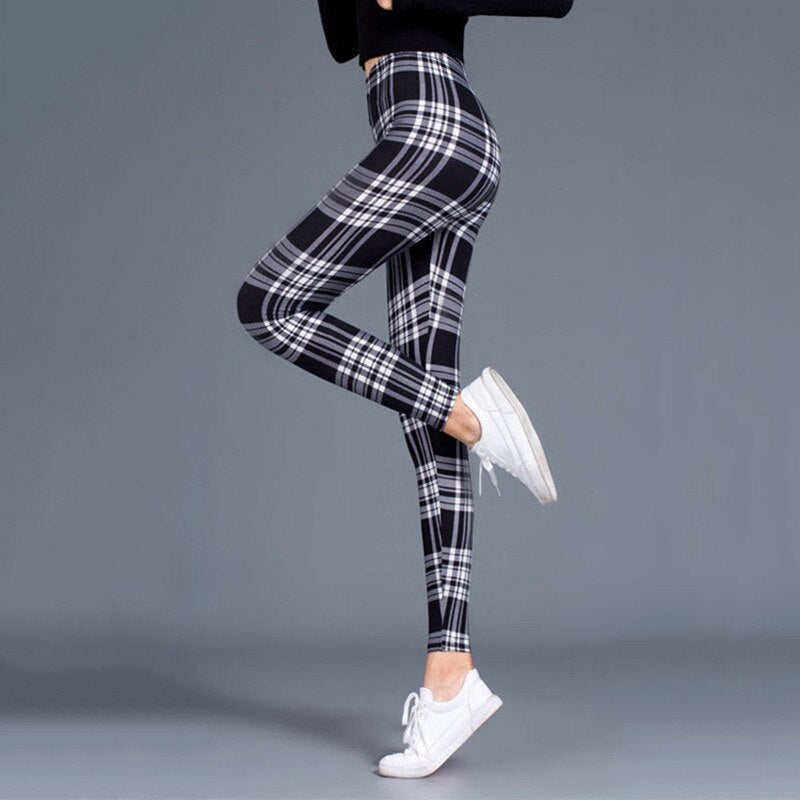 Women's Polyester High Waist Pattern Quick Dry Plaid Leggings