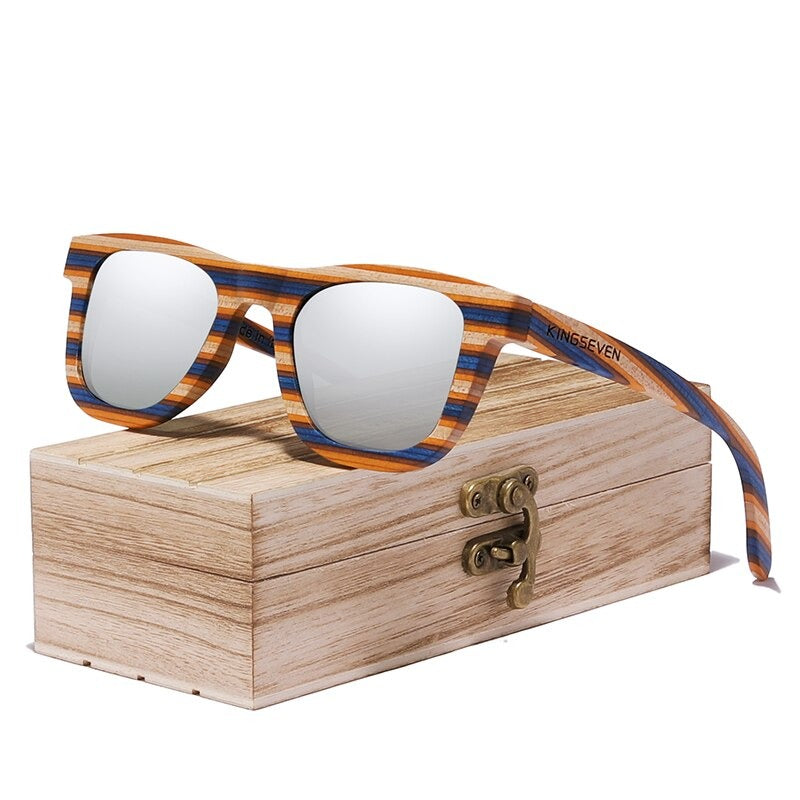 Women's Wooden Frame Polycarbonate Lens Square Sunglasses