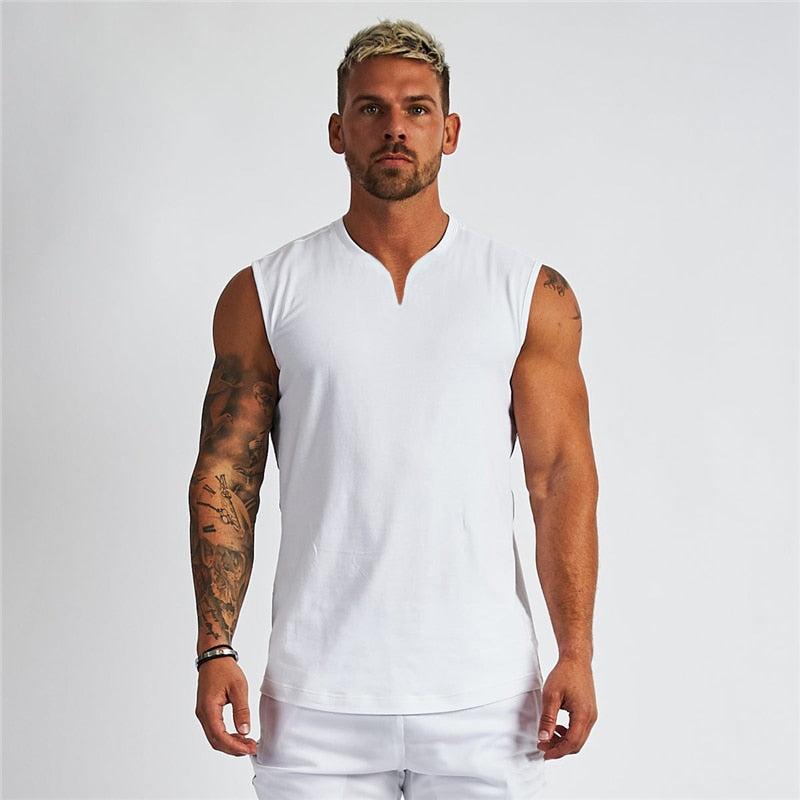 Men's V-Neck Sleeveless Quick Dry Compression Gym Wear Shirt