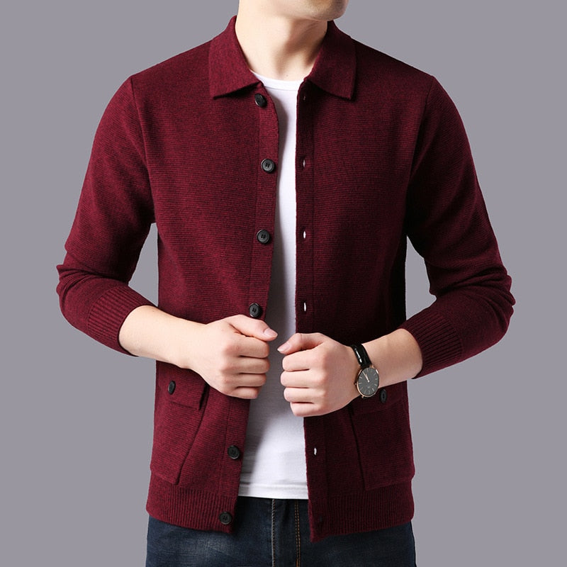 Men's Turn-Down Collar Polyester Full Sleeves Winter Sweater