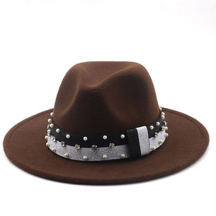 Women's Wool Ribbon Band Pearl Pattern Casual Wear Elegant Hat