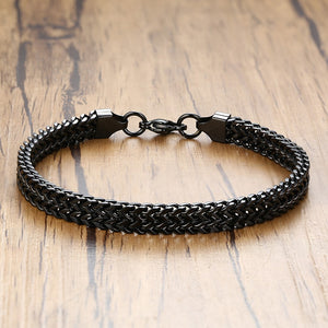 Men's Stainless Steel Fold Over Clasp Link Chain Round Bracelet