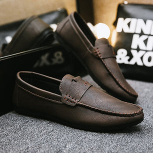 Men's PU Leather Round Toe Slip-On Closure Luxury Casual Shoes