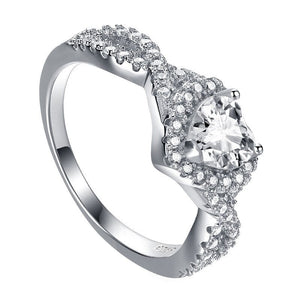 Women's 100% 925 Sterling Silver Round Zirconia Rhinestone Ring