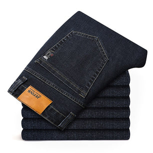 Men's Denim Zipper Fly Closure Full Length Casual Straight Jeans