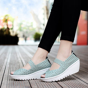 Women's Nylon Breathable Slip-On Closure Platform Woven Sandals