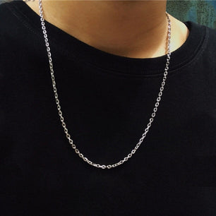 Men's 100% 925 Sterling Silver Link Chain Geometric Necklace