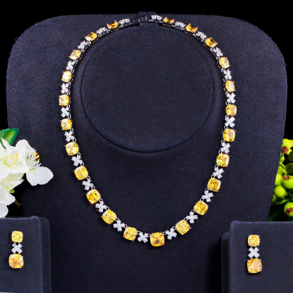 Women's Copper Cubic Zirconia Square Pattern Wedding Jewelry Set