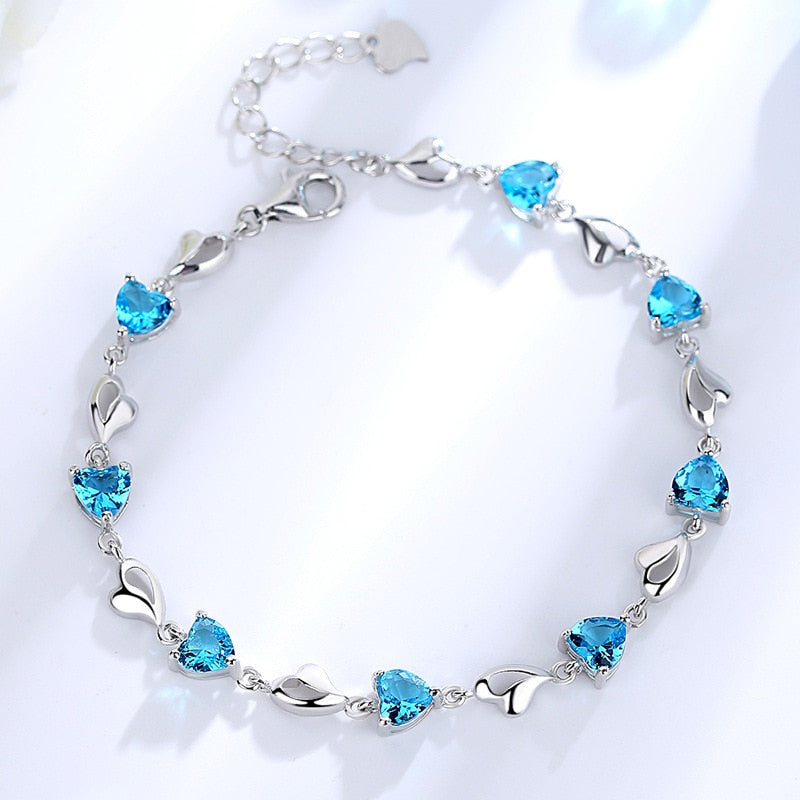 Women's 100% 925 Sterling Silver Zircon Trendy Charm Bracelet