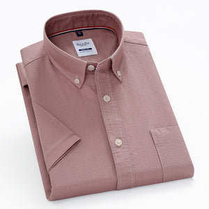 Men's Cotton Turn Down Collar Short Sleeve Elegant Oxford Shirt