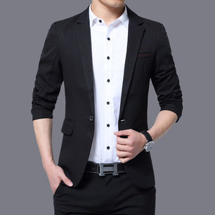 Men's Polyester Single Breasted Long Sleeve Plain Pattern Blazers