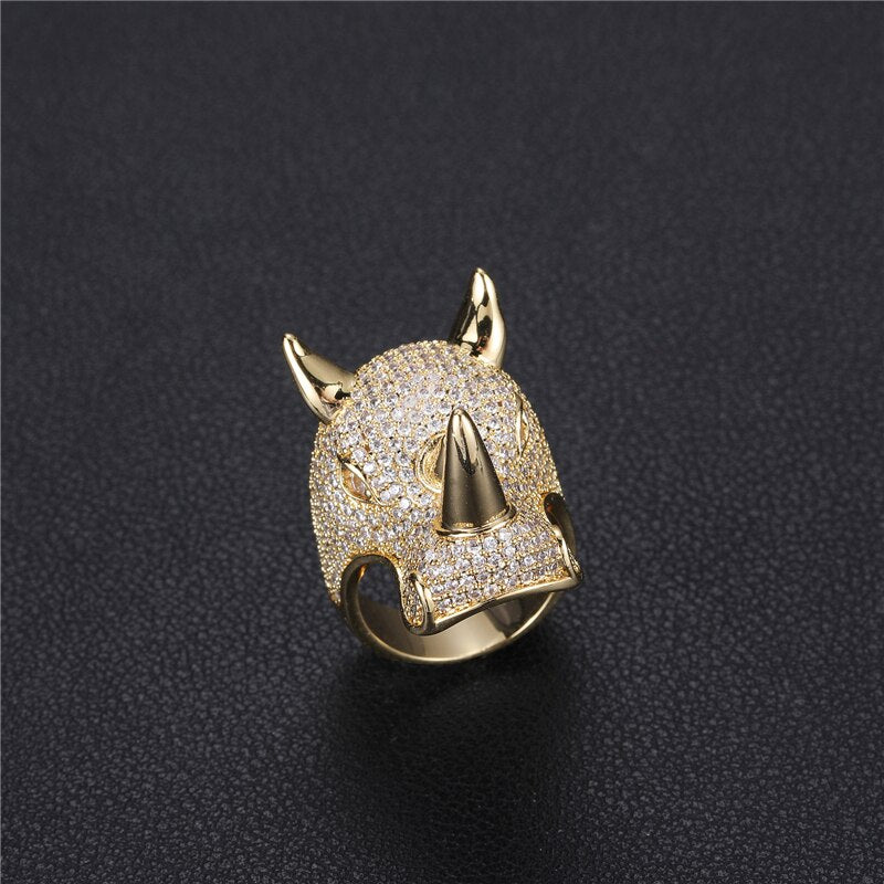 Men's Copper Zirconia Pave Setting Hip-Hop Geometric Pattern Ring