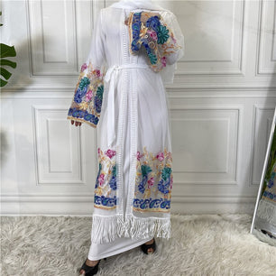 Women's Arabian V-Neck Polyester Full Sleeve Embroidery Dress