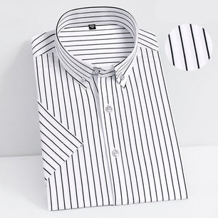 Men's 100% Cotton Short Sleeves Striped Pattern Formal Shirt