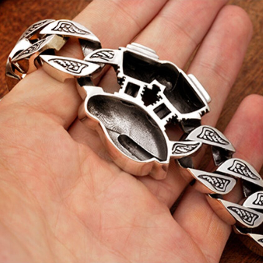 Men's 100% 925 Sterling Silver Engine Pattern Ethnic Bracelet