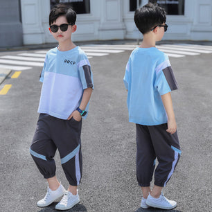 Kid's O-Neck Short Sleeve Printed Shirt With Casual Trouser Set