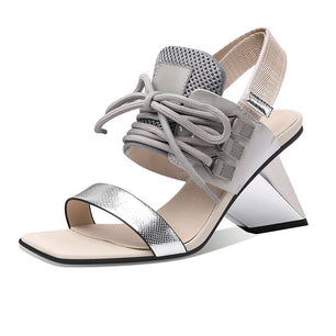 Women's Genuine Leather Square Toe Mixed Colors Elegant Sandals