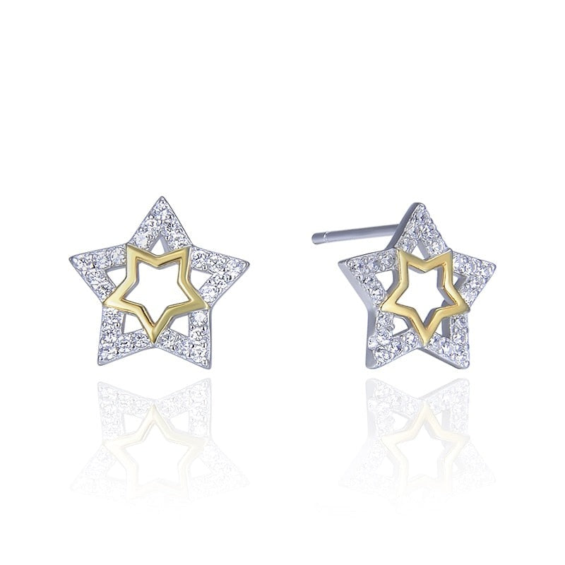 Women's 100% 925 Sterling Silver Zircon Star Trendy Stud Earrings