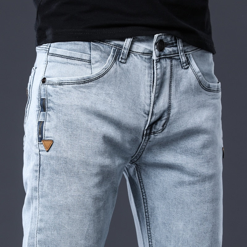 Men's Mid Waist Thin Breathable Casual Wear Denim Jeans Pants