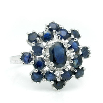 Women's 100% 925 Sterling Silver Natural Sapphire Luxury Ring