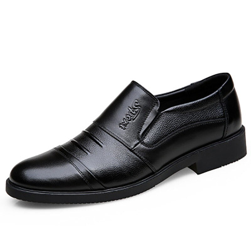 Men's Genuine Leather Round Toe Elastic Band Closure Winter Shoes