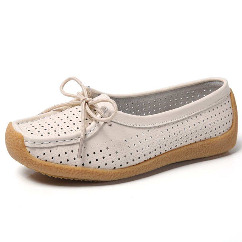 Women's Genuine Leather Square Toe Lace-up Slip-On Casual Shoes