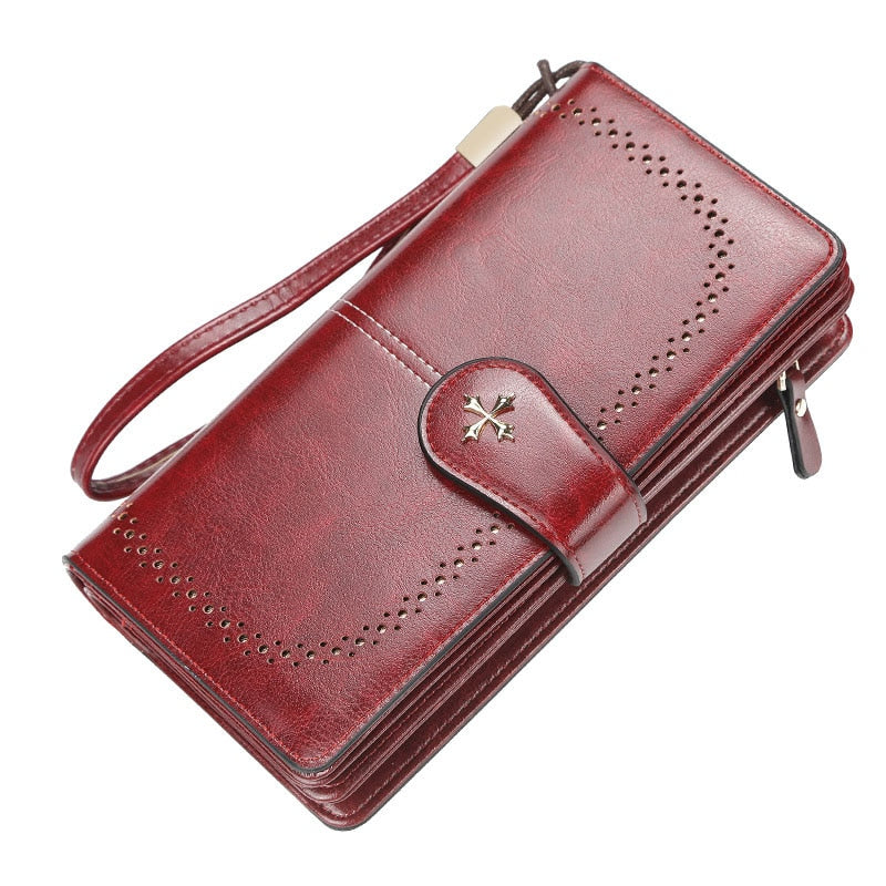 Women's PU Leather Zipper Closure Hollow Card Holder Wallet