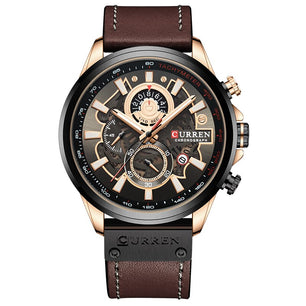 Men's Leather Mechanical Buckle Clasp Waterproof Wrist Watch