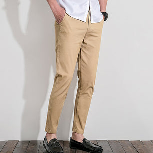 Men's Cotton Mid Waist Zipper Fly Solid Pattern Trendy Pants