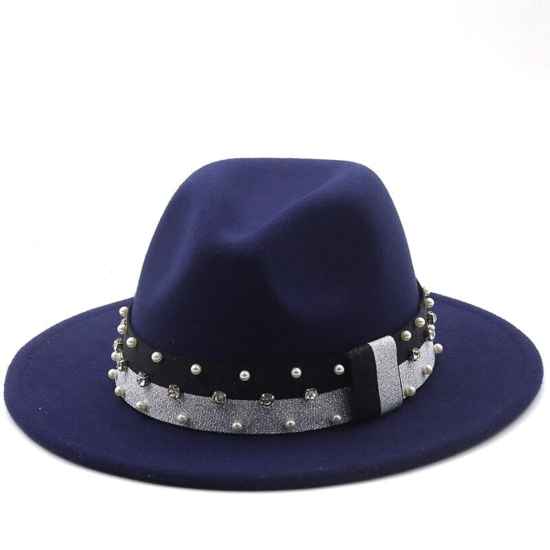 Women's Wool Ribbon Band Pearl Pattern Casual Wear Elegant Hat