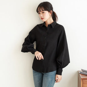 Women's Turn Down Neck Lantern Sleeves Office Wear Blouse