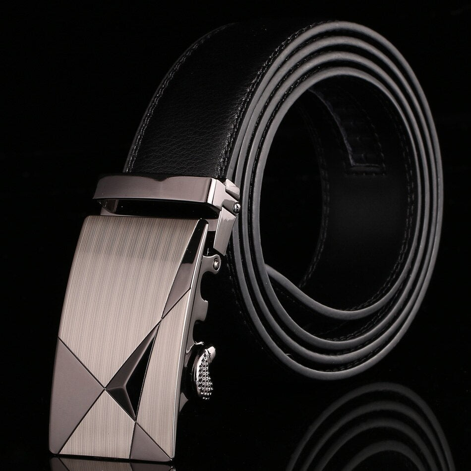 Men's Genuine Leather Solid Pattern Square Buckle Closure Belts