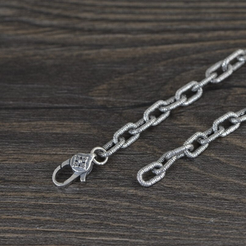 Men's 100% 925 Sterling Silver Link Chain Geometric Necklace