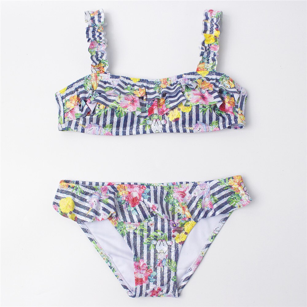 Kid's Girl Spandex Mid Waist Bathing Printed Swimwear Bikini Set