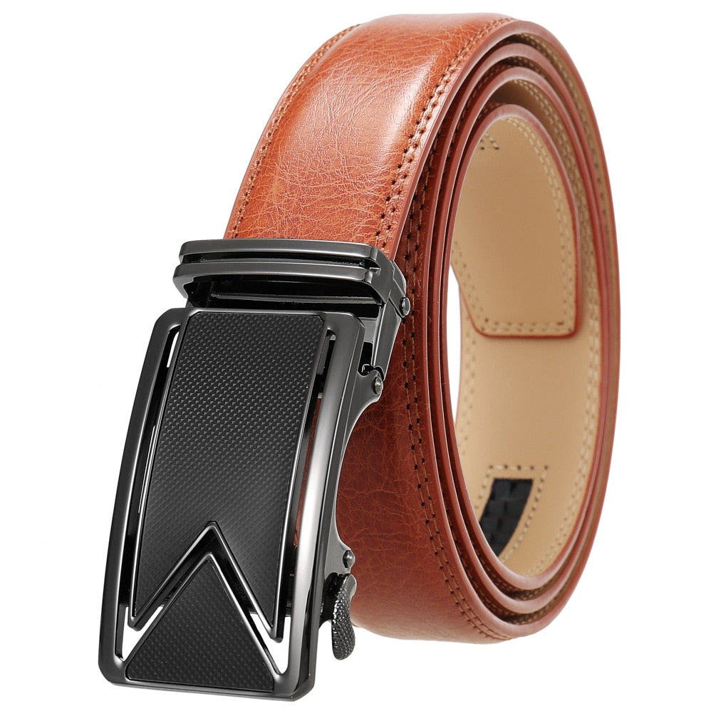 Men's Cowskin Leather Automatic Alloy Buckle Trendy Solid Pattern Belts