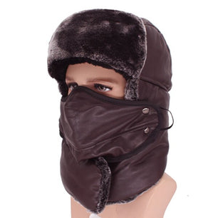 Men's Faux Leather Casual Wear Solid Pattern Winter Bomber Hat