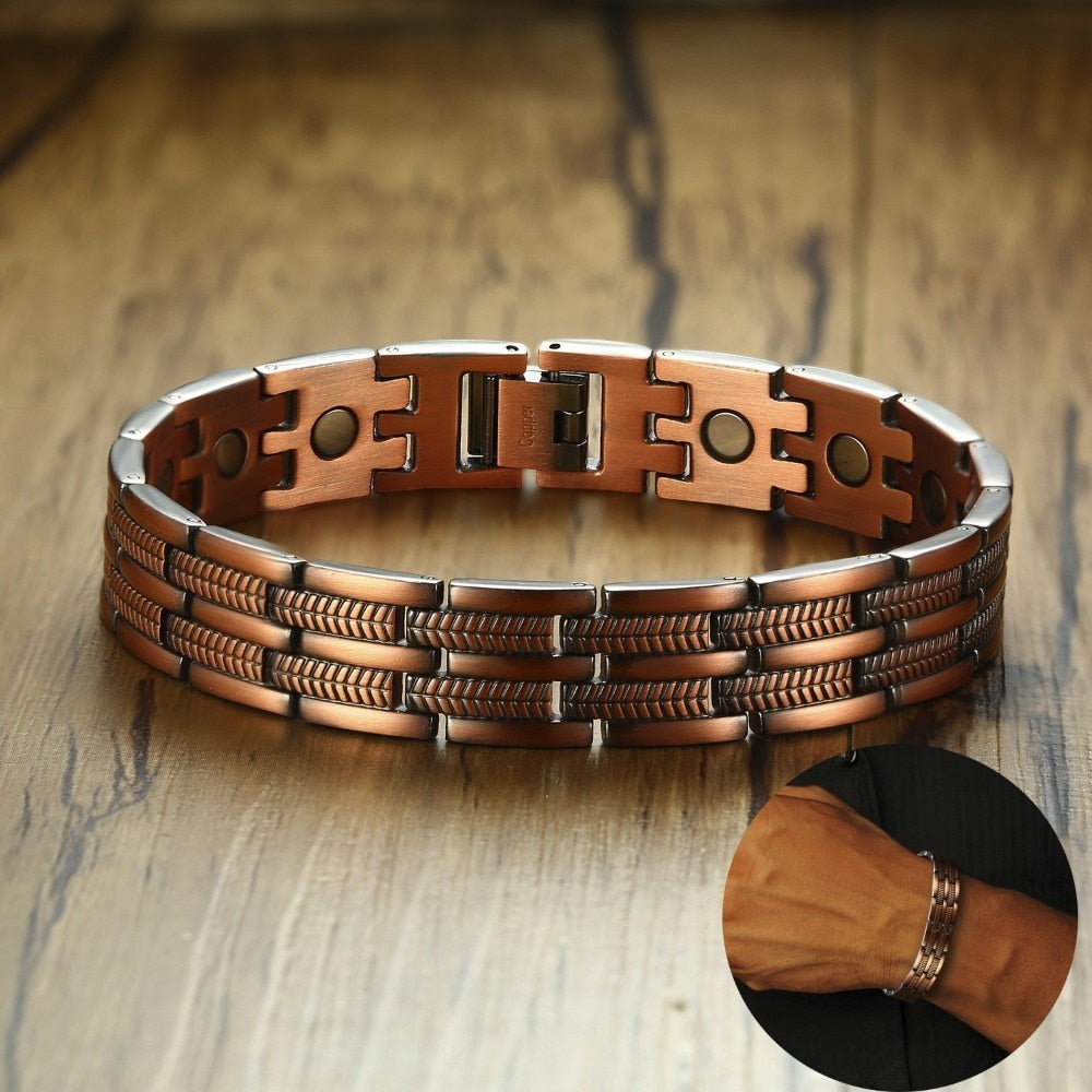 Men's Copper Round Pattern Trendy Link Chain Charm Bracelet