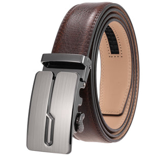 Men's Split Leather Buckle Closure Trendy Solid Pattern Belts