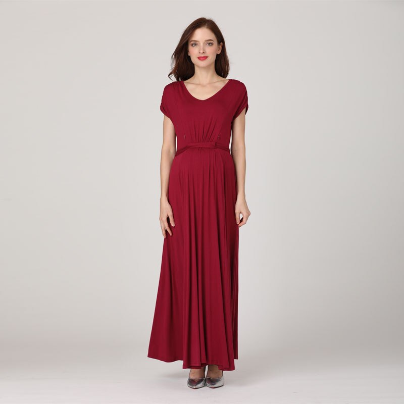 Women's Spandex Round Neck Plain Long Maternity Dress