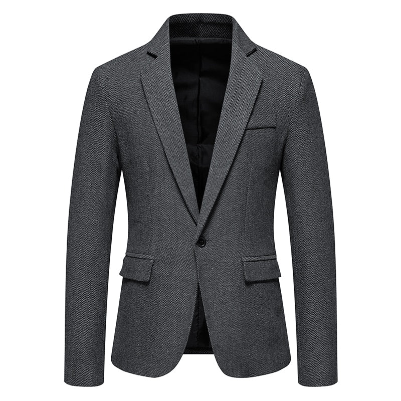 Men's Polyester Single Button Long Sleeve Plain Pattern Blazers