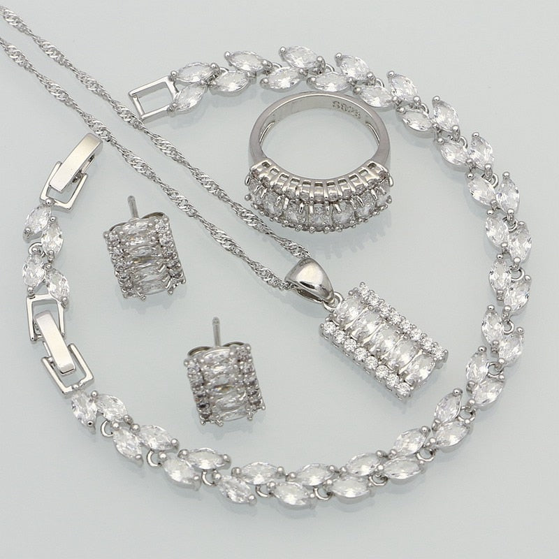 Women's 100% 925 Sterling Silver Zircon Geometric Jewelry Set