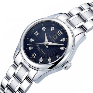 Women's Automatic Stainless Steel Push Button Clasp Round Watch