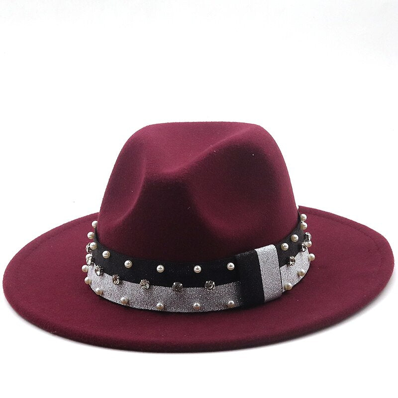 Women's Wool Ribbon Band Pearl Pattern Casual Wear Elegant Hat