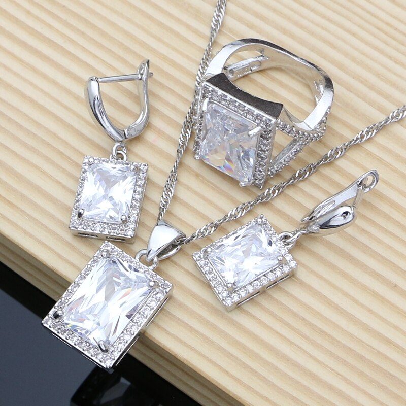 Women's 925 Sterling Silver Link Chain Square Classic Set