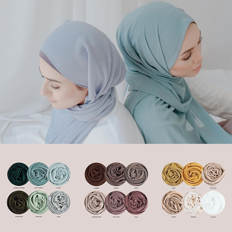 Women's Arabian Chiffon Headwrap Plain Pattern Luxury Hijabs